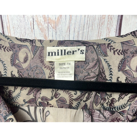 Miller’s Women’s Sheer Paisley Peasant Blouse Summer Beige/Lavender/Gray Size 14 - Picture 6 of 7